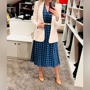 MICHAEL Michael Kors Navy and Royal Blue Plaid Long Sleeve Dress